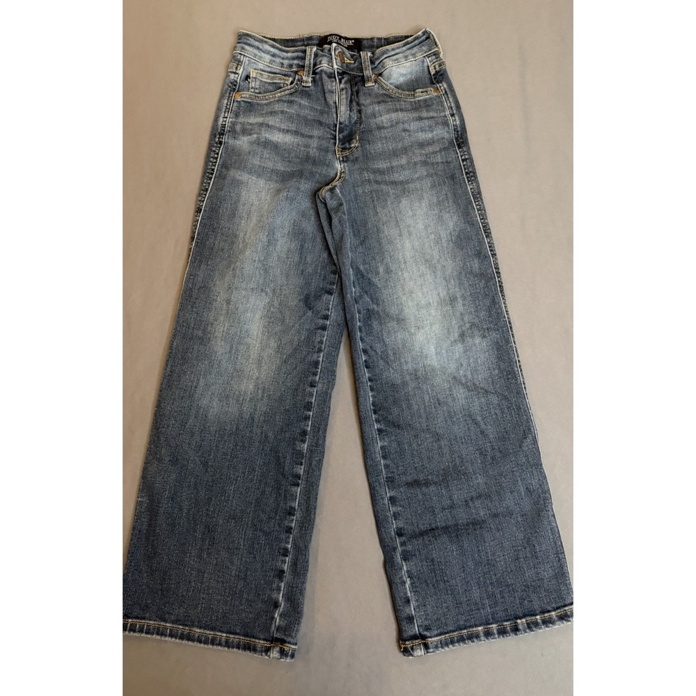 Judy Blue Jeans Womens Size 0/24 High Rise Wide Leg Cropped Dark Wash Stretch